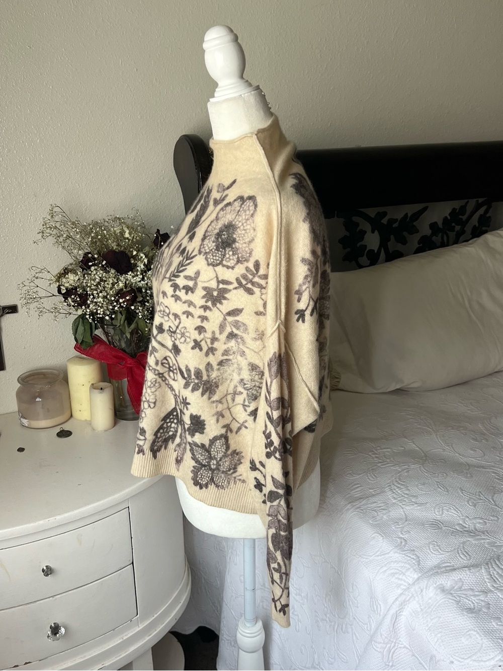 anthropologie pilcro pure cashmere sweater womens size s alani floral mock neck - Picture 4 of 12